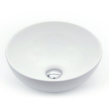 Ceramic Bathroom Vanity - Ainfox Bathroom White Round Bowl Ceramic Vessel Vanity Sink Basin with Pop up Drain Combo