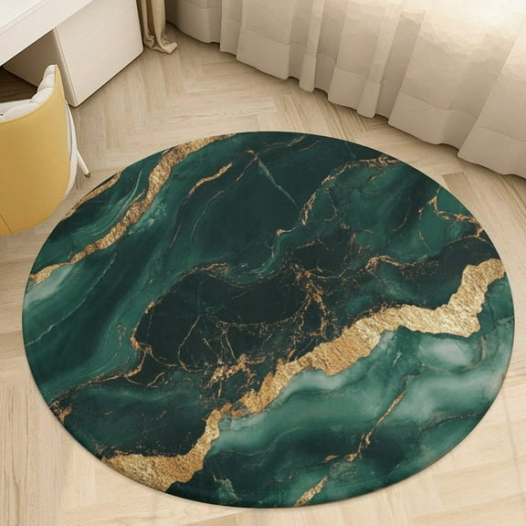 Colorful Marble Green Gilding Round Area Rugs for Bedroom Living Room, 3FT Soft Indoor Circle Carpets, Carpet Home Decor Floor Mat