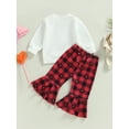 thumbnail image 4 of Bagilaanoe 2Pcs Toddler Baby Girl Valentine's Day Outfits Heart Print Long Sleeve Pullover Tops + Plaid Flared Trousers 6M 12M 18M 24M 3T 4T Kids Long Pants Set, 4 of 9