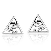 AERAVIDA Mystical Eye of Horus in a Pyramid of Sterling Silver Stud Earrings
