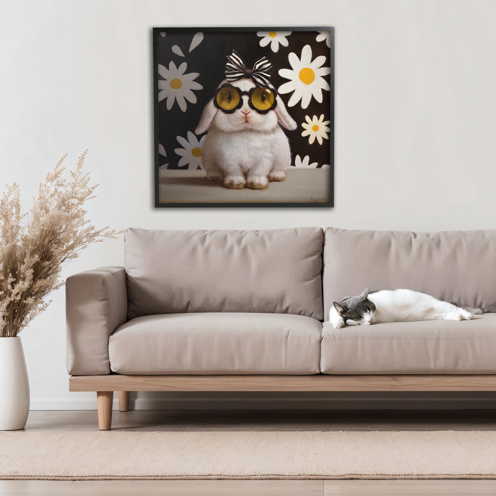 Stupell Industries Boopsie Daisy Bunny Black Framed Giclee Art, design by Lucia Heffernan