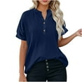 thumbnail image 3 of Camisetas para mujer,Conjunto de top y pantalón corto de manga corta holgado e informal para mujer, 100 % poliéster, cuello en V, ideal para el hogar, sopatenor, 3 of 9