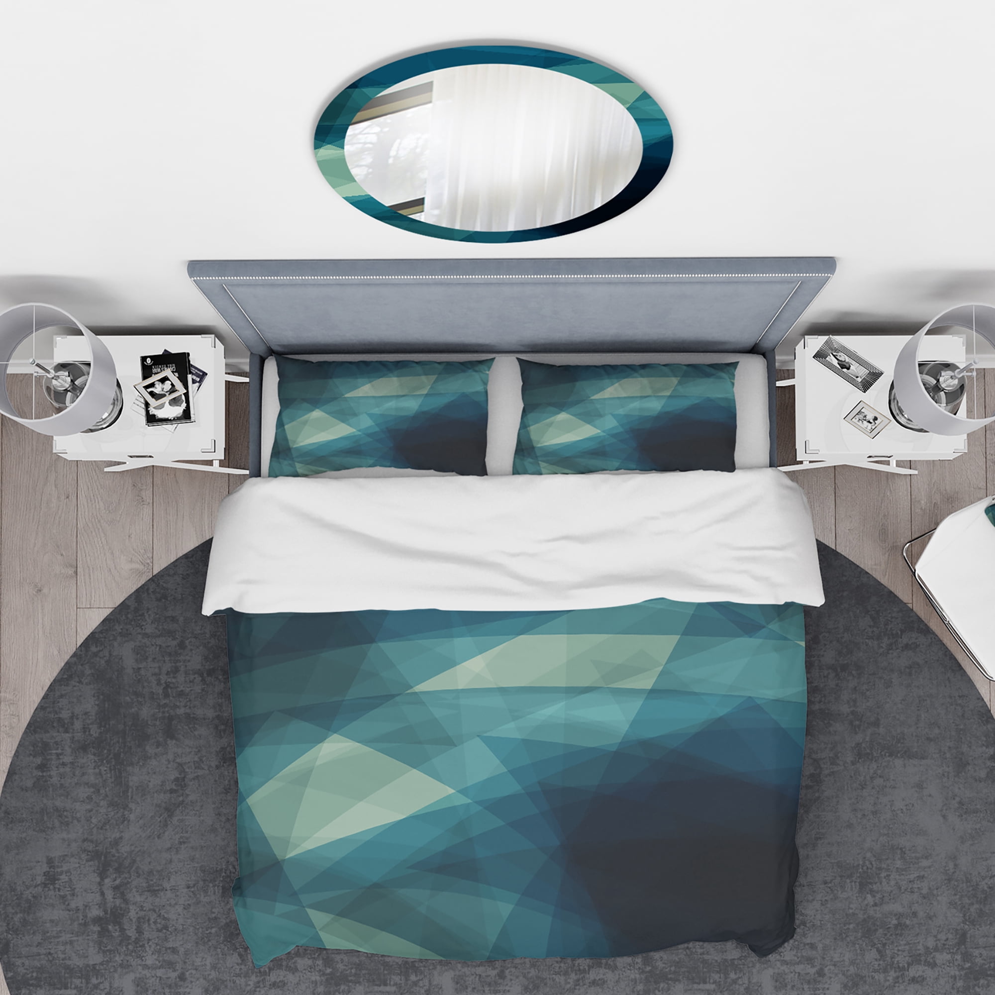 Designart 'Abstract Geometric Shades of Blue' Modern & Contemporary Duvet Cover Set