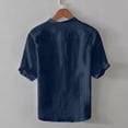thumbnail image 3 of FRSASU Mens Linen Shirts Casual Cotton 3/4 Sleeve Regular-Fit Henley T-Shirt Summer Lightweight Beach Yoga Tops Navy, 3 of 6