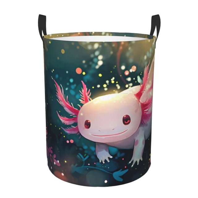 Balery Whimsical Axolotl Fantasy Cesta de ropa redonda con asas, impermeable, independiente, para ropa, juguetes, dormitorio y familia-Medium