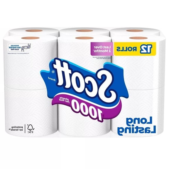 1000 Septic-Safe 1-Ply Toilet Paper - 12 Rolls