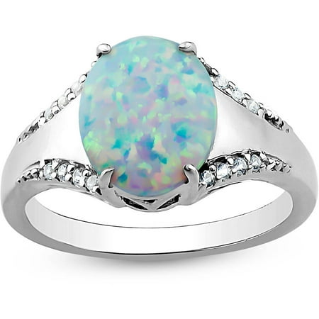 Created Opal and White Topaz Sterling Silver Oval Ring