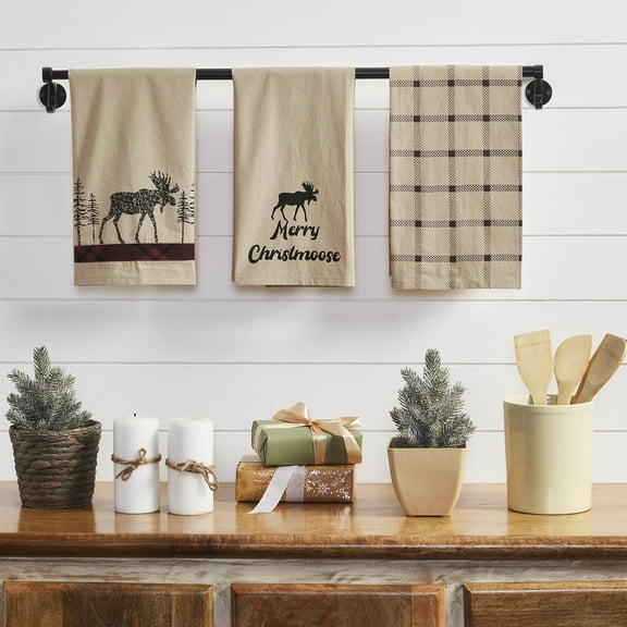VHC Brands Cumberland Moose Tea Towel Set of 3 19x28