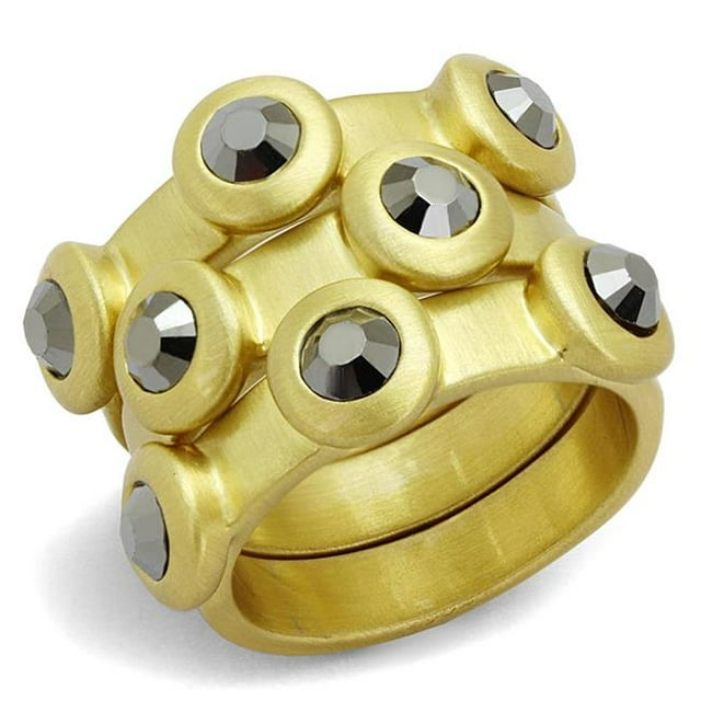 Gold & Brush Brass Ring with Top Grade Crystal, Hematite - Size 6