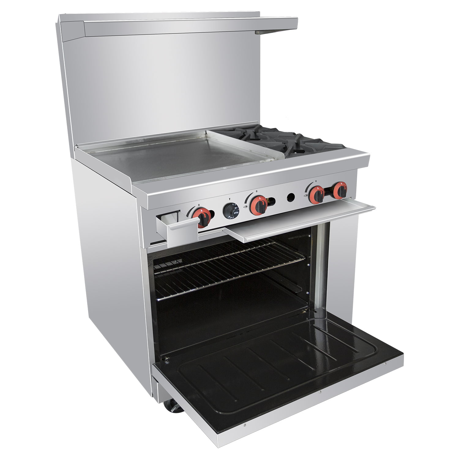 Commercial 36’’ Gas 2 Burner Range With Griddle and Standard Oven Kitma Heavy Duty Liquid