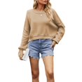 thumbnail image 2 of Women's Sweater Fall Crew Neck Batwing Sleeve Pullover Sweaters Khaki L, 2 of 7