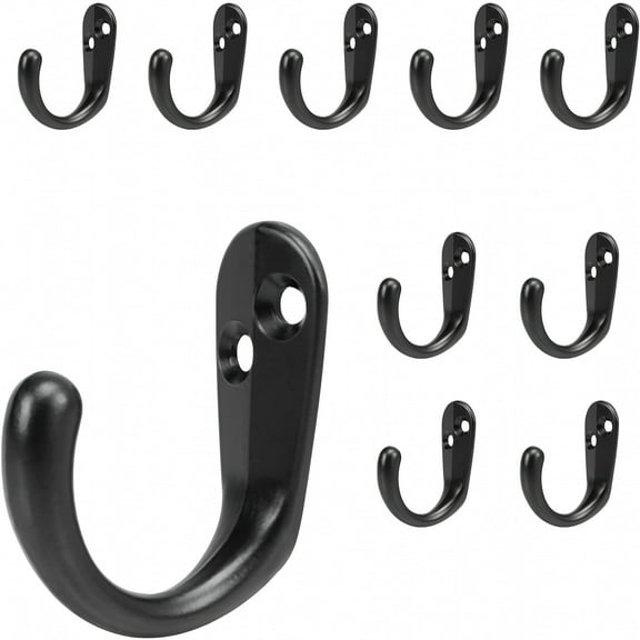 LAMIRO Coat Hooks Wall Mounted - Heavy Duty Metal Single Prong Robe Hanger Rustproof Wall Hooks for Towel Hat Key Bag on Bathroom,Kitchen,Livingroom,10 Pack (Matte Black)