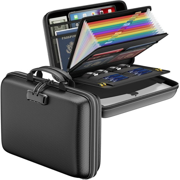 DocSafe Fireproof File Organizer with Lock, Hard-Shell Case Fireproof Document Box with 13 Pocket Accordion File Folder, Portable Home Office Travel