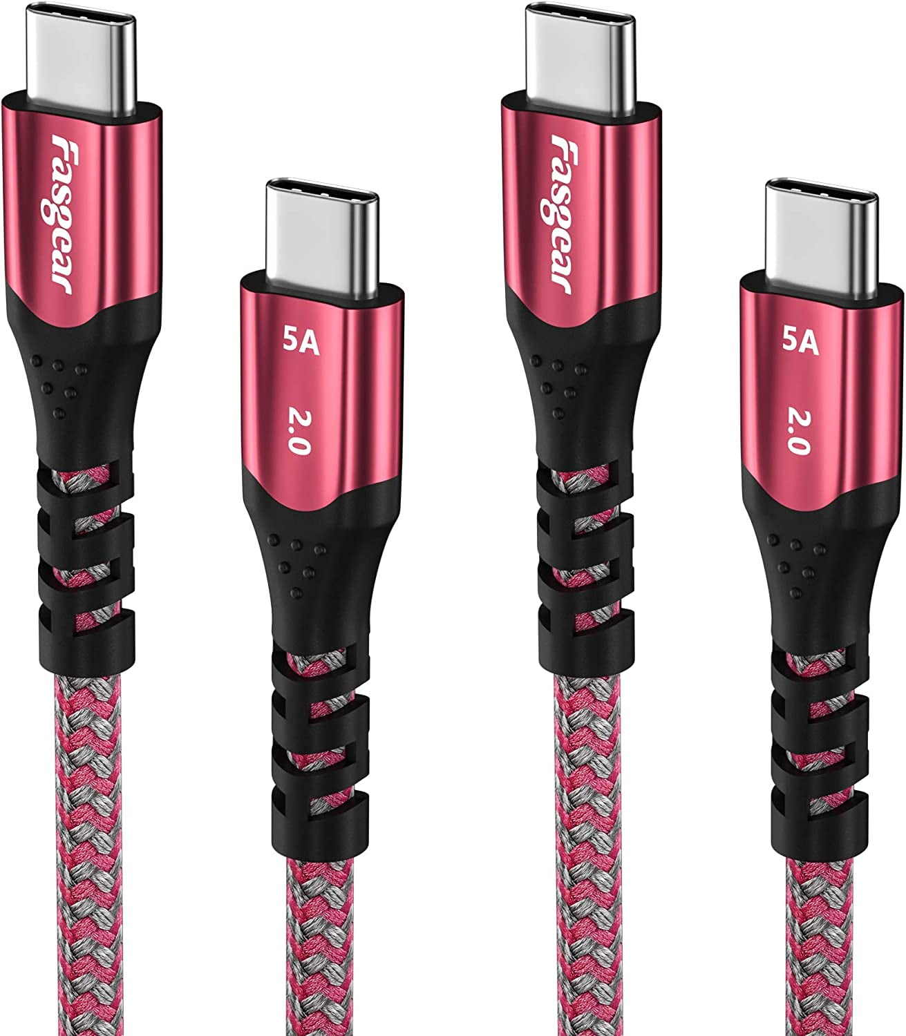 Fasgear USB C to USB C Cable 100W Fast Charging 2Pack 10ft Braided