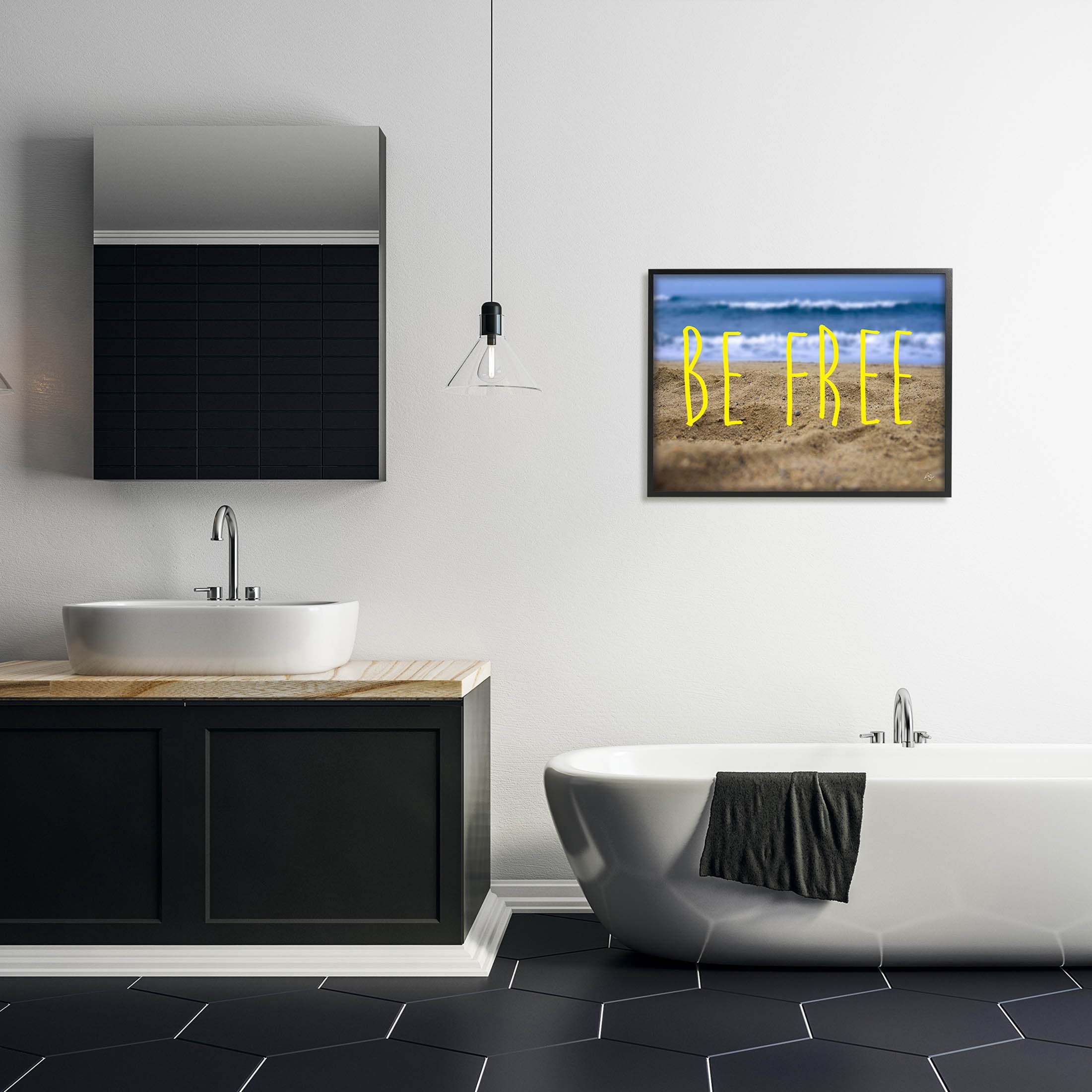 Stupell Industries Be Free Beach Waves Graphic Art Black Framed Art Print Wall Art, Design by K. Kaufman