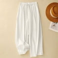 thumbnail image 5 of Fashion Olyvenn Womens Summer Cotton Linen Palazzo Pants Casual High Waisted Drawstring Wide Leg Long Lounge Trousers with Pockets White XXL, 5 of 6