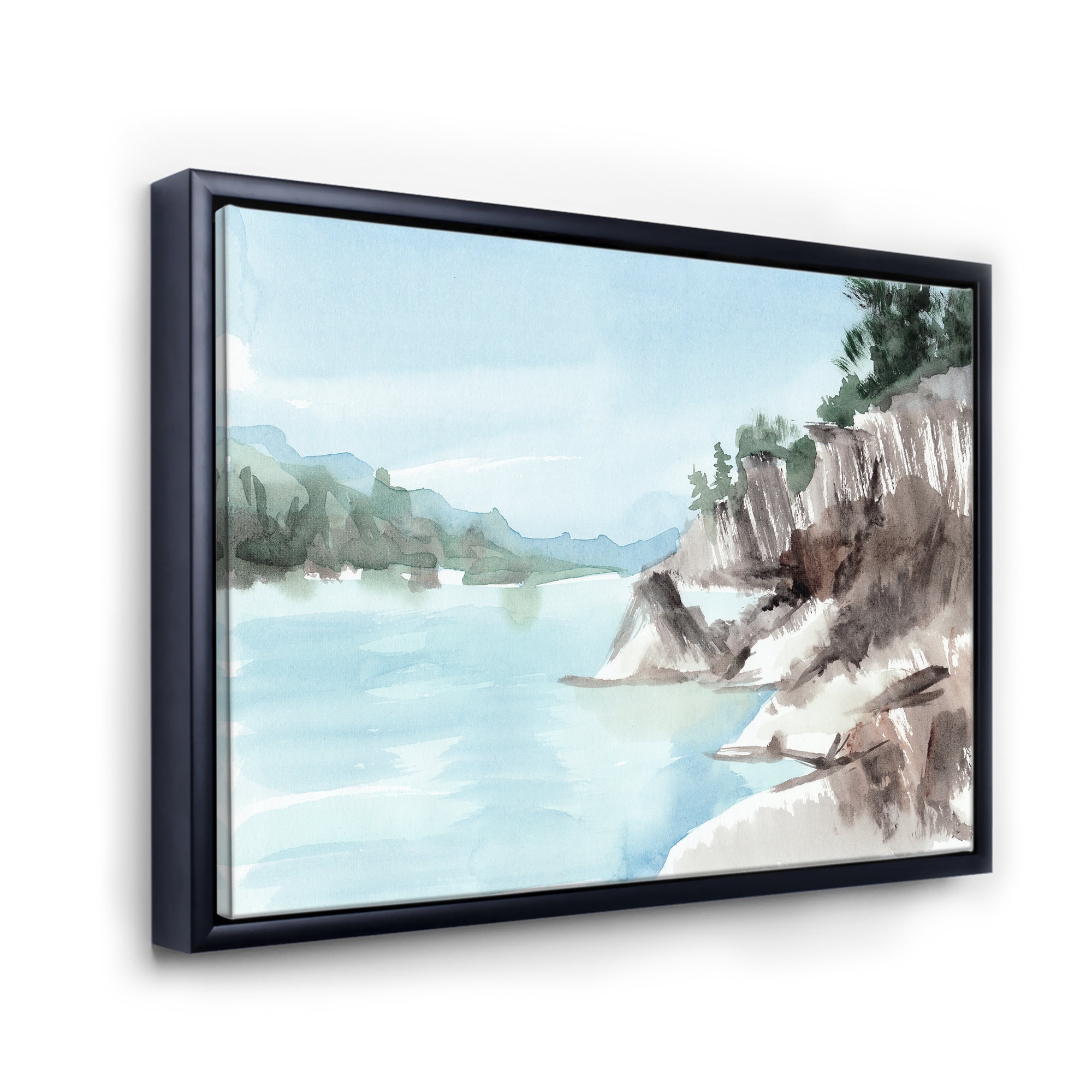 Designart 'Rocks With The Blue Lake' Lake House Framed Canvas Wall Art Print