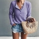 thumbnail image 2 of Blusa de manga larga con cuello en V abotonada informal de moda para mujer Pompotops gfhjh5450, 2 of 5