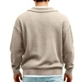 thumbnail image 4 of Mens Shirts Fall Winter Casual Quarter Zip Ribbed Henley Shirt Textured Band-Collar Outfits Mens Quarter Zip Pullover Long Sleeve Waffle Quilted Sweatshirt Casual Polo Sweaters,L,Khaki, 4 of 7