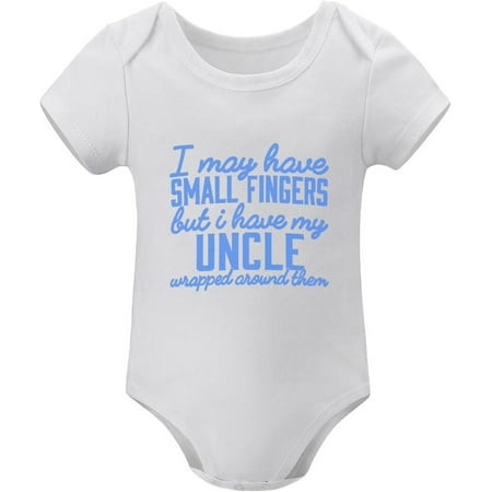 

I May Have Small Fingers But I Have My Uncle Wrapped Around Them Bodysuits Baby Boy Short Sleeve Boys Romper White