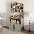 thumbnail image 3 of Spacious Freestanding Bakers Rack Cabinet with Power Outlet – Thickened Countertop, Large Storage, Easy Assembly, Ideal for Dining Room or Kitchen, White & Pear Wood, 3 of 8