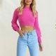thumbnail image 4 of Top corto con cuello redondo, estilo informal, Top ajustado para mujer, traje diario con manga farol, 4 of 7