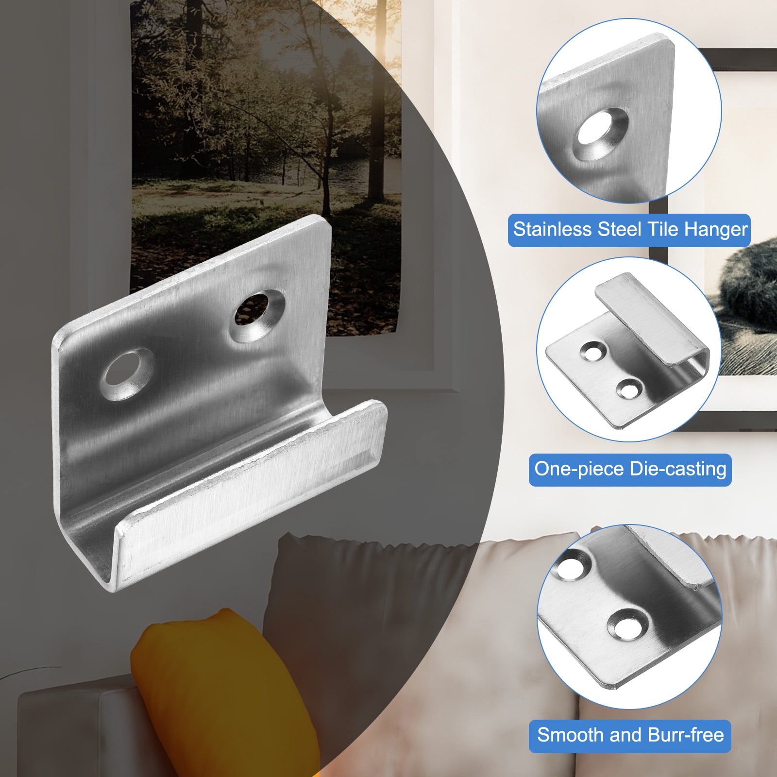 Uxcell 10 Pcs Stainless Steel Tile Hanger Tile Display Bracket Silver Inner Width 0.39"