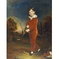 thumbnail image 2 of Devis, Arthur William 12x14 Gold Ornate Wood Framed with Double Matting Museum Art Print Titled - Young Boy In a Red Suit, Holding a Bow and Arrow, 2 of 4