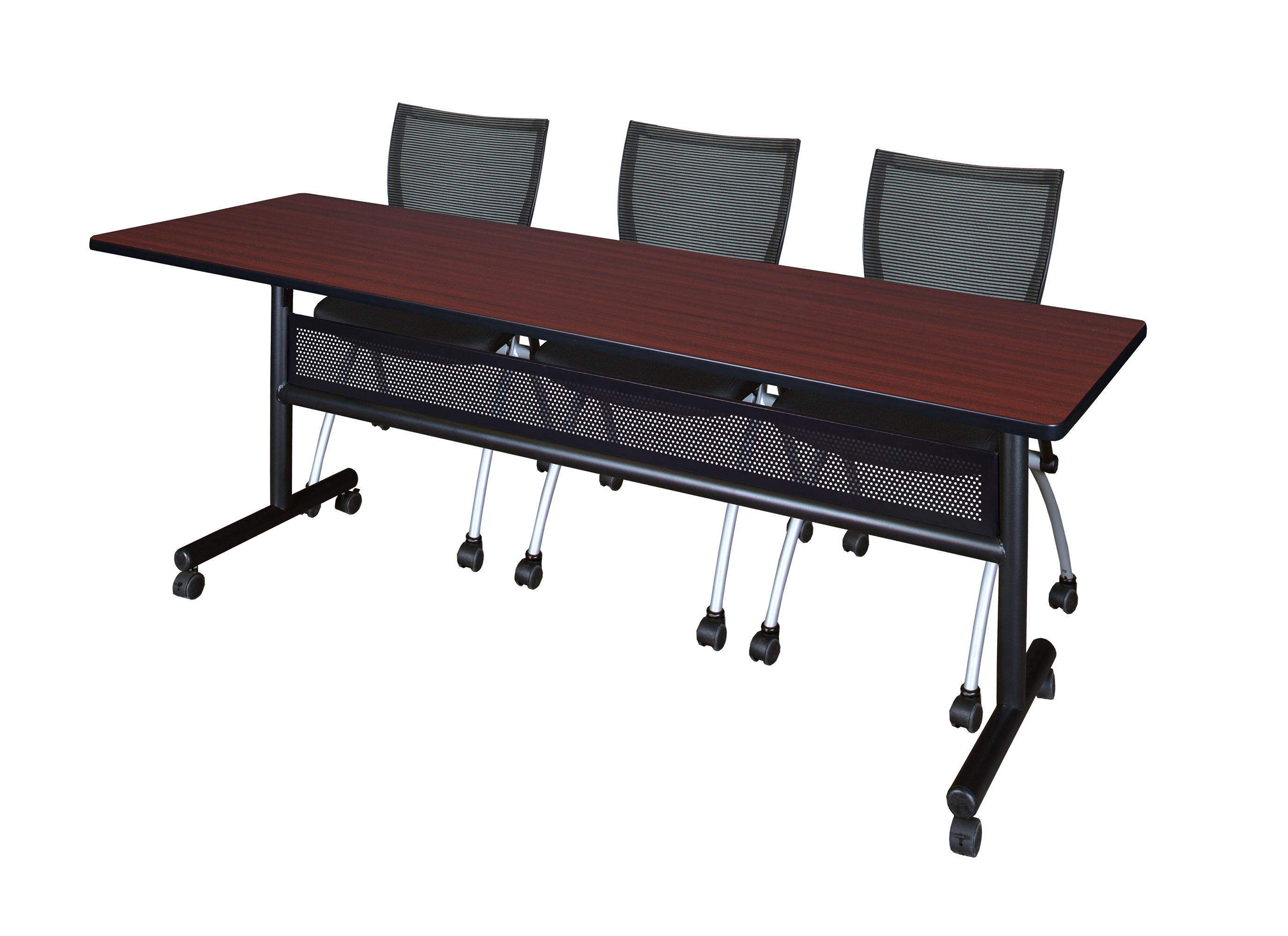 84" x 24" Flip Top Mobile Training Table with Modesty Panel Mahogany