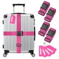 thumbnail image 1 of Conjuntos de 4 correas de equipaje aprobadas por TSA, conjunto de correas de equipaje y etiquetas de maleta, cinturón ajustable para maletas [Rojo Rosa], 1 of 1