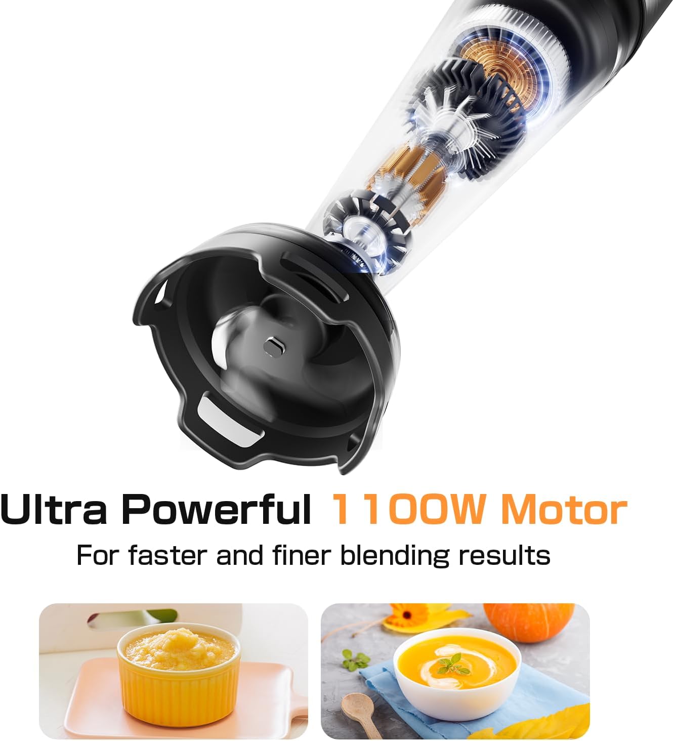 1100W 5-in-1 Handheld Immersion Blender, Variable Speed Corded Stick Blender with Chopper Whisk and Frother