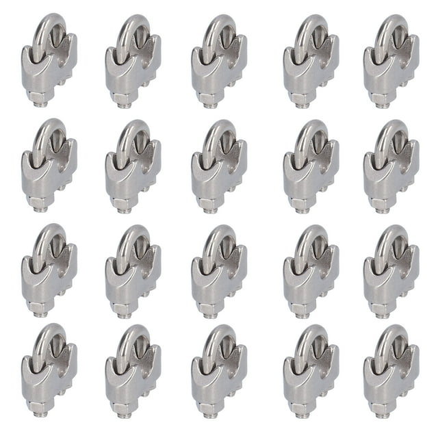 Wire Clamp, 20Pcs Stainless Steel Wire Rope Clamp, Wear Resistance Hardware Rigging Cable Clip Lock Clamping Fasteners