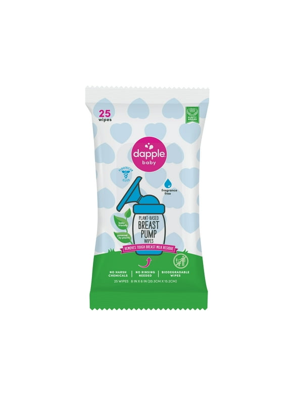 Dapple Baby Breast Pump Cleaning Wipes, Unscented, 1 Resealable Pack (25 Wipes)