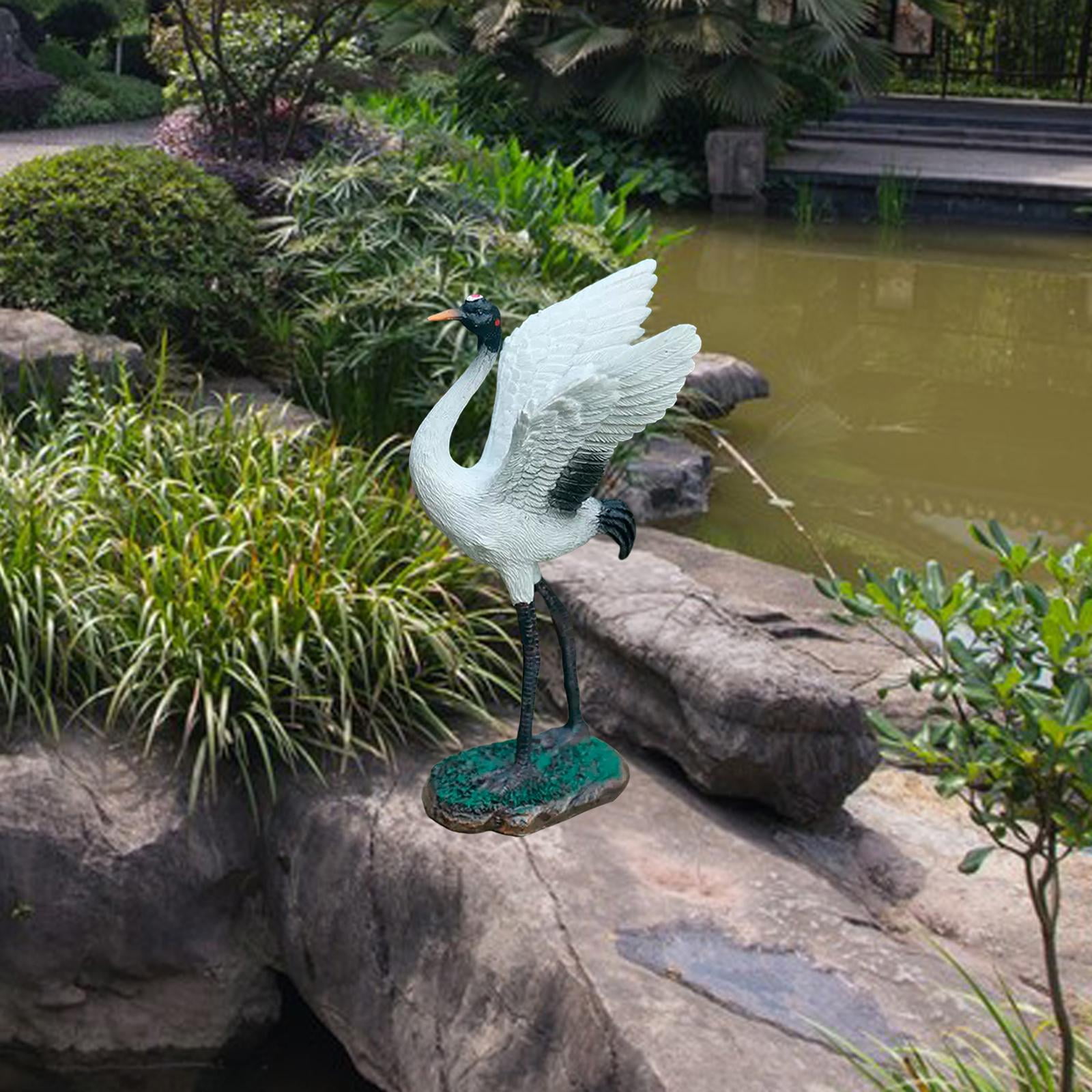 Outdoor Garden Statue Miniature Sculptures Crane Novelty Free Standing Bird Statues Decoy for Tabletop Lawn Home Swimming Pool Decoration 18cm