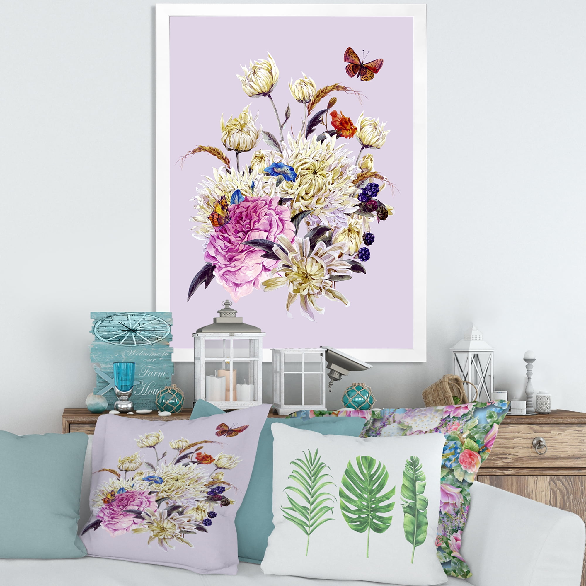 Designart 'Ancient Chrysanthemums With Bouquet I' Traditional Framed Art Print
