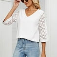 thumbnail image 2 of HAiming Womens Lace 3/4 Sleeve Shirts Trendy Solid Color V Neck Tunic Tops Summer Loose Casual Dressy Basic Blouses, 2 of 8