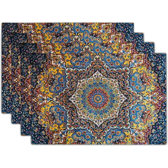 Colorful Mandala Bohemian Placemats Vintage Farmhouse Floral Plate Mat Washable Heat Resistant Boho Cloth Place Mats Indian Ethnic Ramadan Dinner Placemat Indoor for Kitchen Dining Table Set of 4