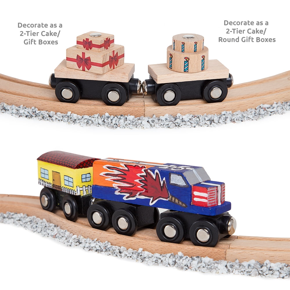 Unpainted Wooden Train Cars Compatible w/ Brio Train Play 4 Pack