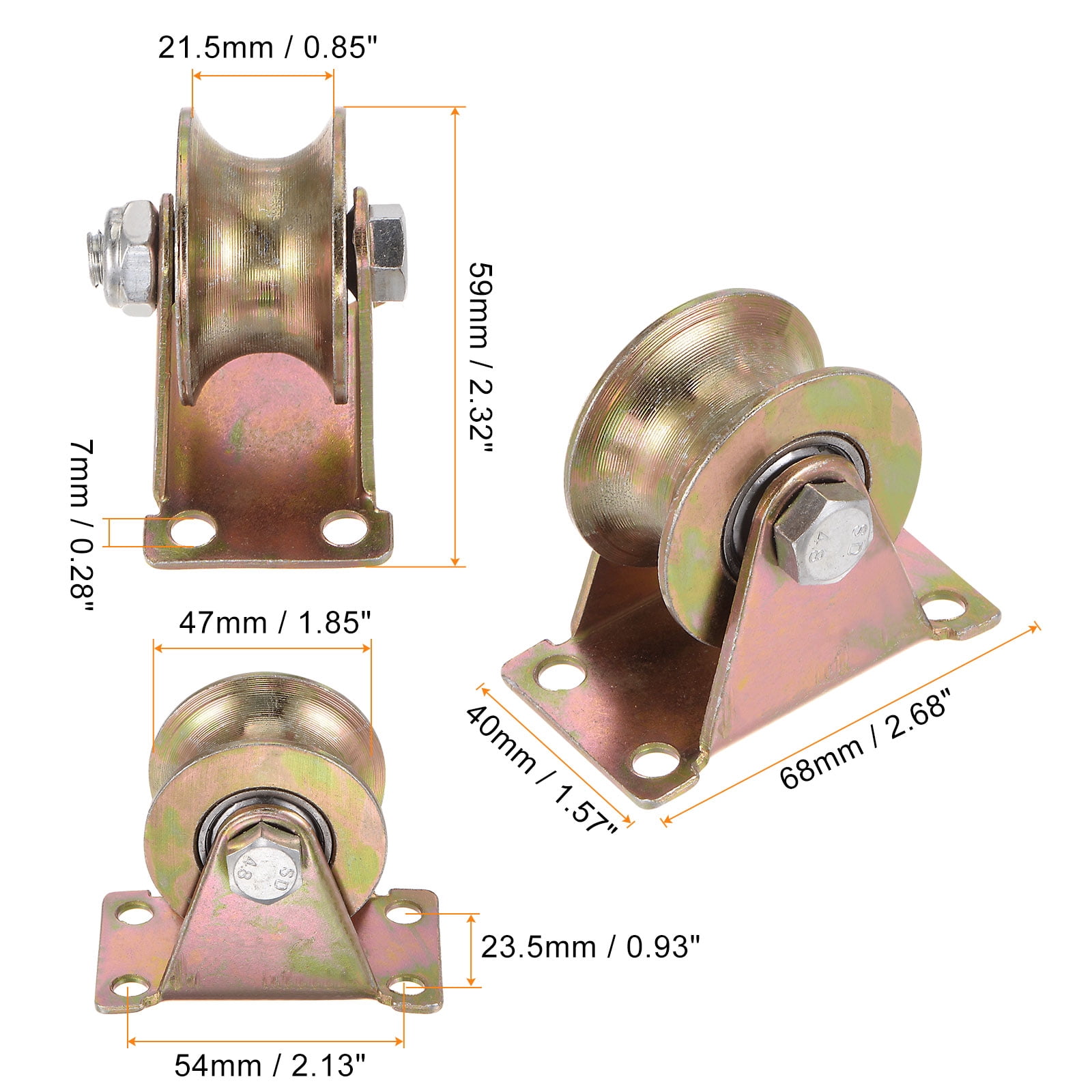 Uxcell 2pcs U Groove Caster 1.85" U-Shaped Sliding Gate Wheel Load Capacity 88lbs Per Wheel for Inverted Track