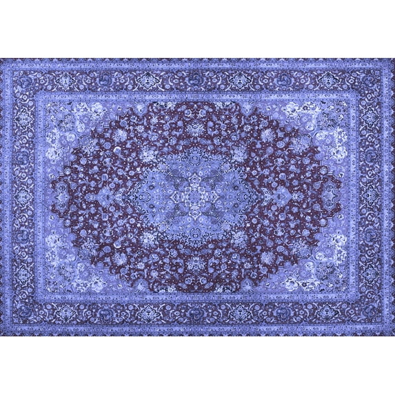 Ahgly Company Machine Washable Indoor Rectangle Medallion Blue Traditional Area Rugs, 8' x 10'