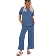 thumbnail image 4 of Pinspark 2 Piece Sets for Women Soft Short Sleeve Tracksuit Wide Leg Pants Lounge Matching Set Travel Summer Outfits, 4 of 8