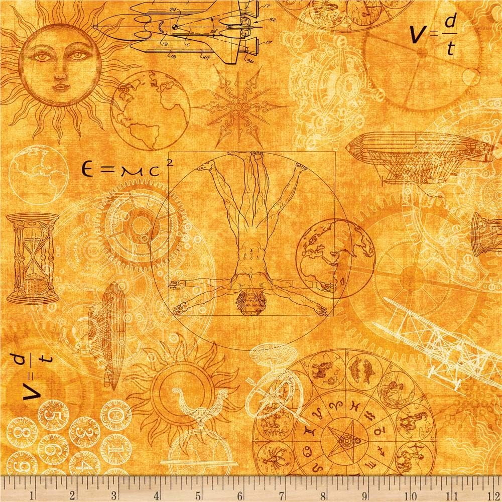 Quilting Treasures Quilt Fabrics Intergalactic Space Time Quilt Fabric, Marigold, 100% Cotton Fabric sold by the yard