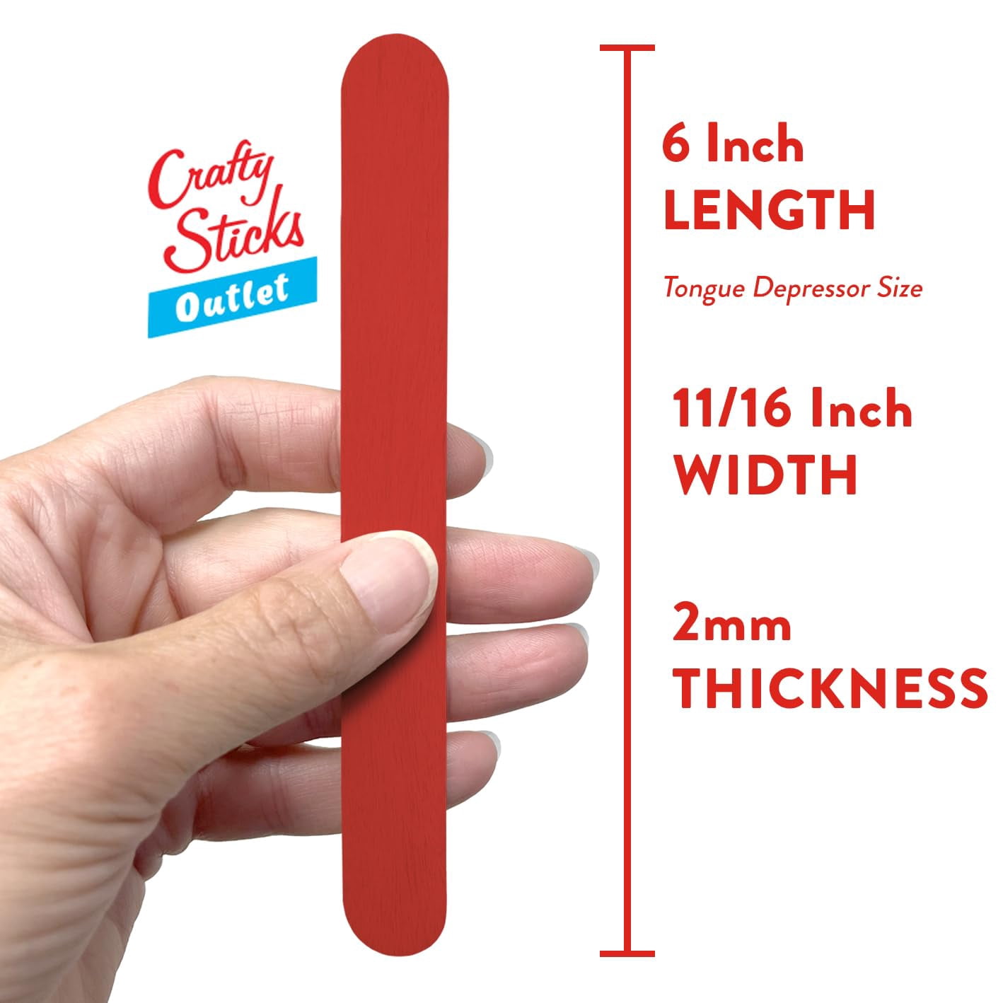 CraftySticks- 600 Pack, 6 Inch Red Color, Jumbo Wood Popsicle Sticks for Crafts, Home, School Art, Building, Learning, Wood Tongue Depressor Size