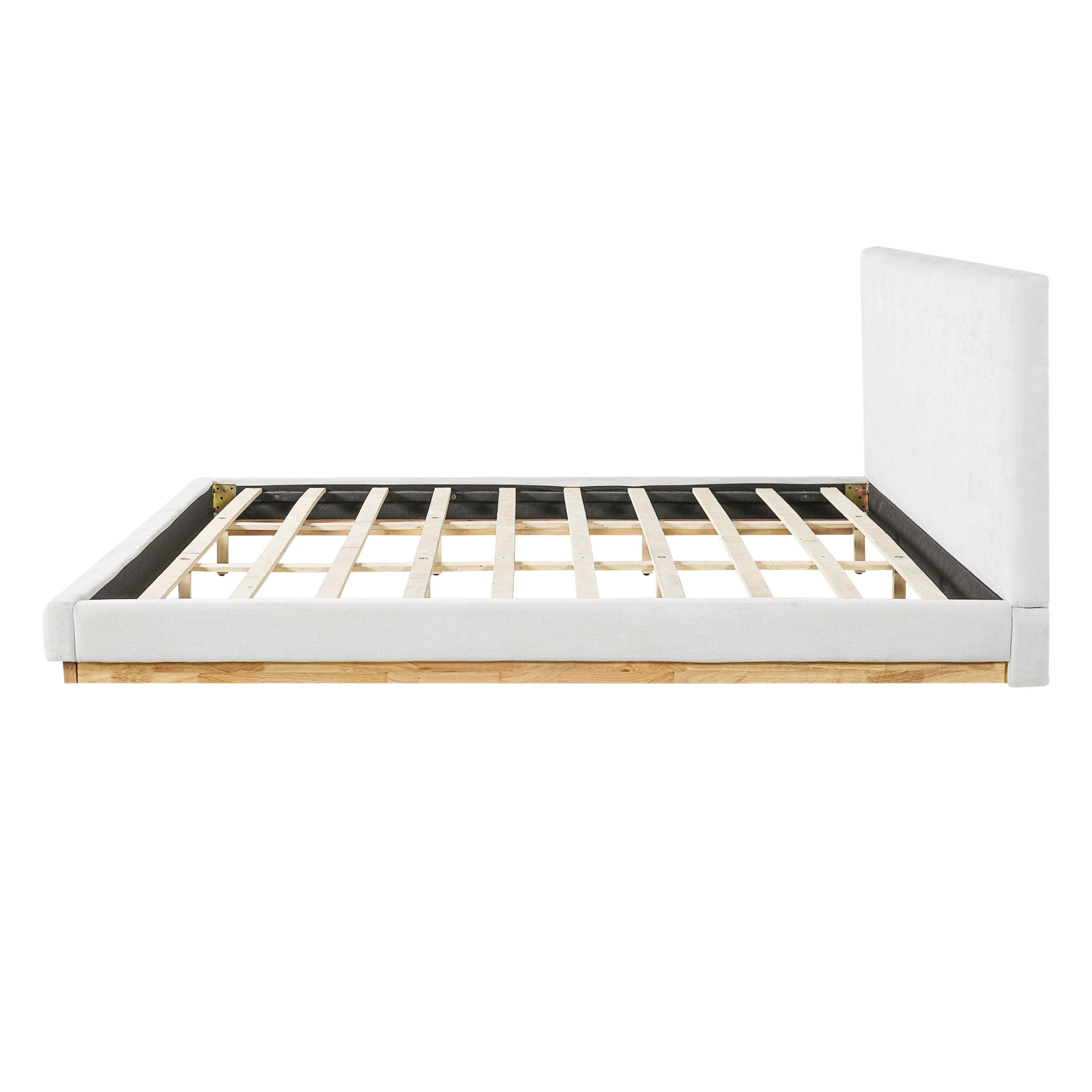 Christopher Knight Home King Size Minimalist Bed Frame with Chenille Headboard, Solid Wood, White