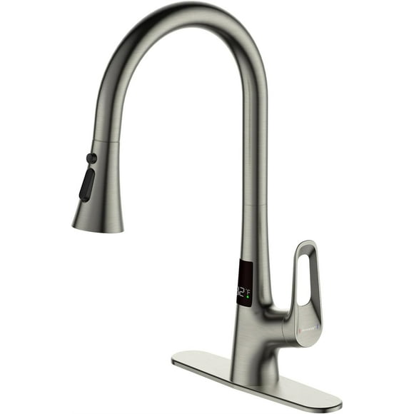RUVIDA Brushed Nickel Kitchen Faucets,Kitchen Sink Faucet with Pull Down Sprayer,Single Handle Motion Sensor Kitchen Sink Faucets with Deck Plate,Sink Faucets for Commercial Farmhouse Camper Laundry