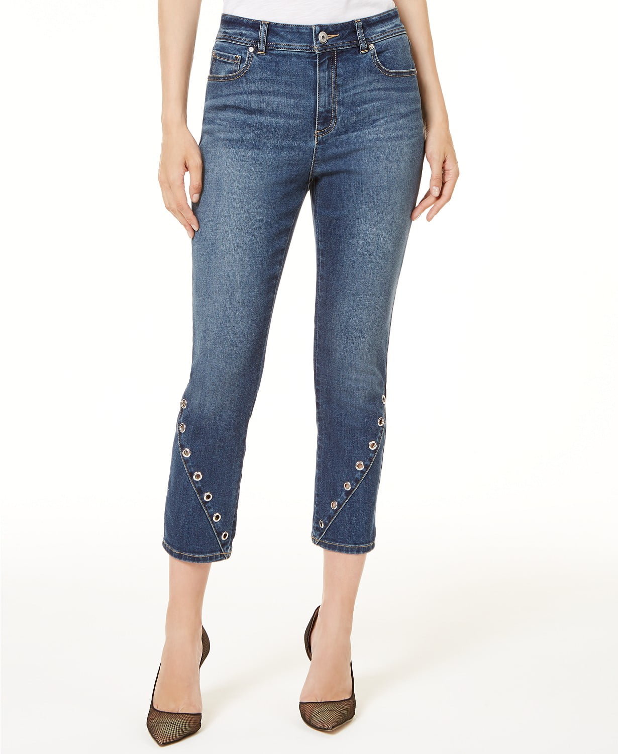 High Rise Cropped Skinny Jeans Blue 