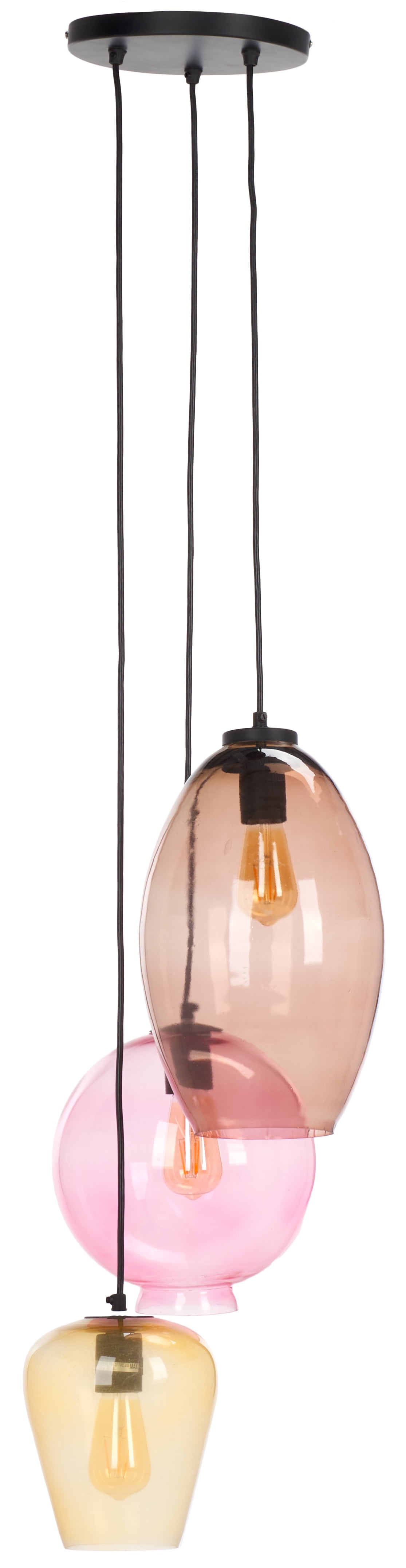 Safavieh Keoni 3-Light 15" Modern Iron and Glass Pendant Lights, Brown/Pink/Gold