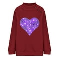 thumbnail image 4 of DeHolifer Women's Sweatshirts Long Sleeve Half Turtleneck Button Heart Print Sweatshirts Loose Casual Fashion Blouse Tops Wine M, 4 of 5