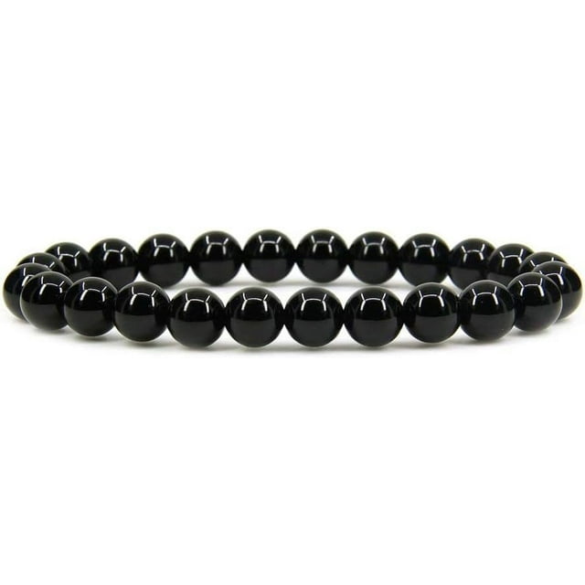 Bracelet Extensible Unisexe en Perles Rondes de 8 mm en Agate Noire Naturelle de Qualité AA 7 Pouces