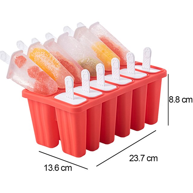 Moldes Para Paletas Bandeja de moldes de paletas de hielo de bricolaje para el hogar para hacer helados de silicona (rojo de 12 celdas) Ndcxsfigh Libre de BPA